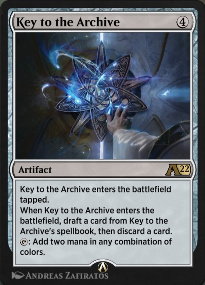 Key to the Archive, an Alchemy: Innistrad card that exists only on MTG Arena — the class of card that stays playable in Historic, Timeless, Brawl and Competitive Brawl after Alchemy is removed.
