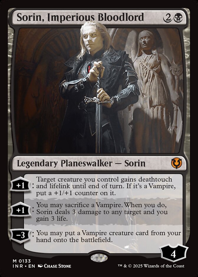 Sorin, Imperious Bloodlord, banned in Historic as a combo enabler rather than banning the large Vampires it cheats into play.