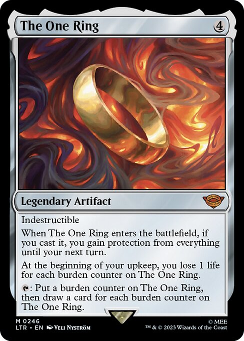 The One Ring from Tales of Middle-earth, the 2023 mythic artifact that proved how much the Middle-earth license is worth to Magic.