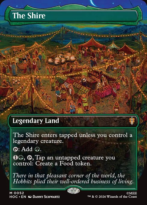 The Shire, a mythic legendary land from The Hobbit Eternal, showing a festival of hobbits under string lights — a fitting match for the Hobbiton activation at Gen Con.