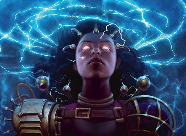 Brainstorm, the one-mana blue cantrip printed in 1995 and still a four-of in modern Legacy — draw three cards and put two back, smoothing every draw and hiding cards from disruption.