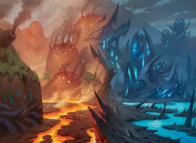 Steam Vents, an Izzet shockland that enters tapped unless you pay 2 life, and which counts as both an Island and a Mountain.