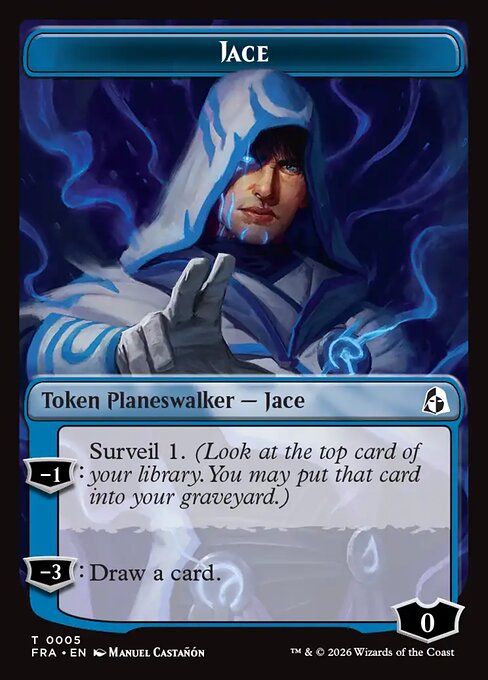 The Jace planeswalker token created by empower Jace, with loyalty abilities to surveil or draw a card.