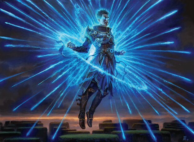 Counterspell, the iconic blue instant that counters target spell — the clearest example of using the stack to respond before a spell resolves.