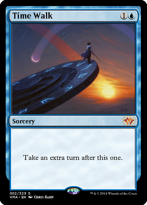 Time Walk, a two-mana sorcery that grants an extra turn — restricted in Vintage and a textbook example of why the format limits its most powerful cards to one copy.
