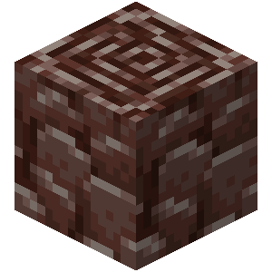 A block of ancient debris, the rare brown-banded block you smelt into netherite scrap, embedded in netherrack in the Minecraft Nether.