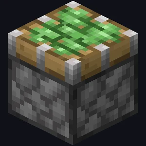 A Minecraft sticky piston block render, showing the slime-covered face that distinguishes it from a regular piston