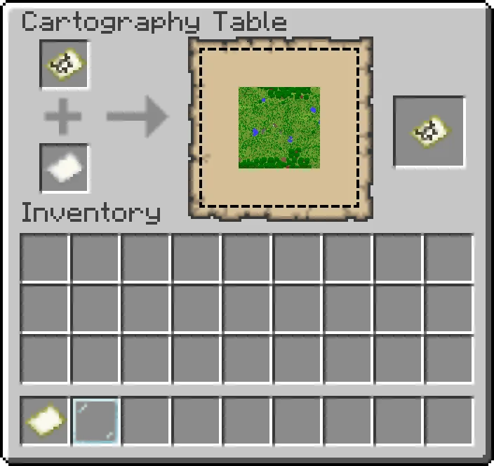 The Minecraft cartography table zoom interface, used to change a map's scale.