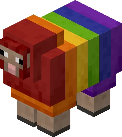 Minecraft sheep with wool cycling through rainbow colors, the effect of naming a sheep jeb underscore with a name tag.