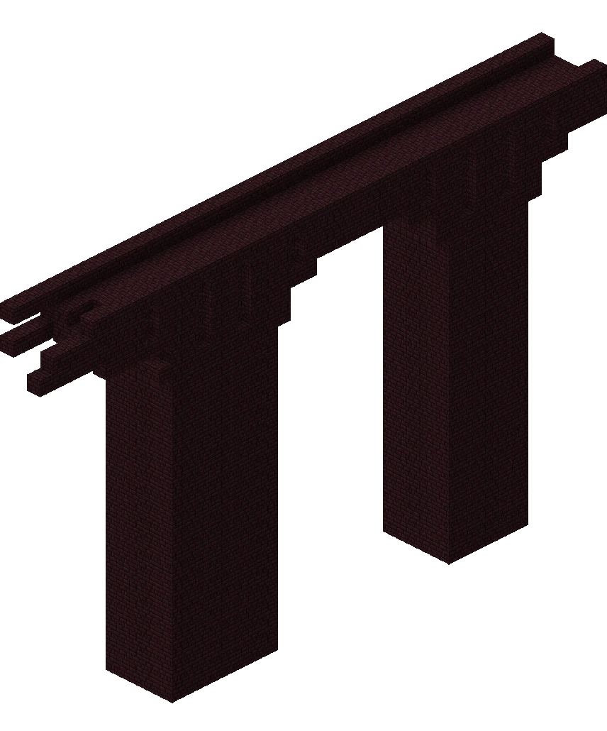 A nether fortress — the dark brick corridors and bridges where blazes spawn and blaze rods drop.
