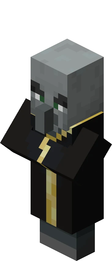 An evoker — a robed illager spellcaster that summons vexes and biting fangs, and always drops a Totem of Undying.