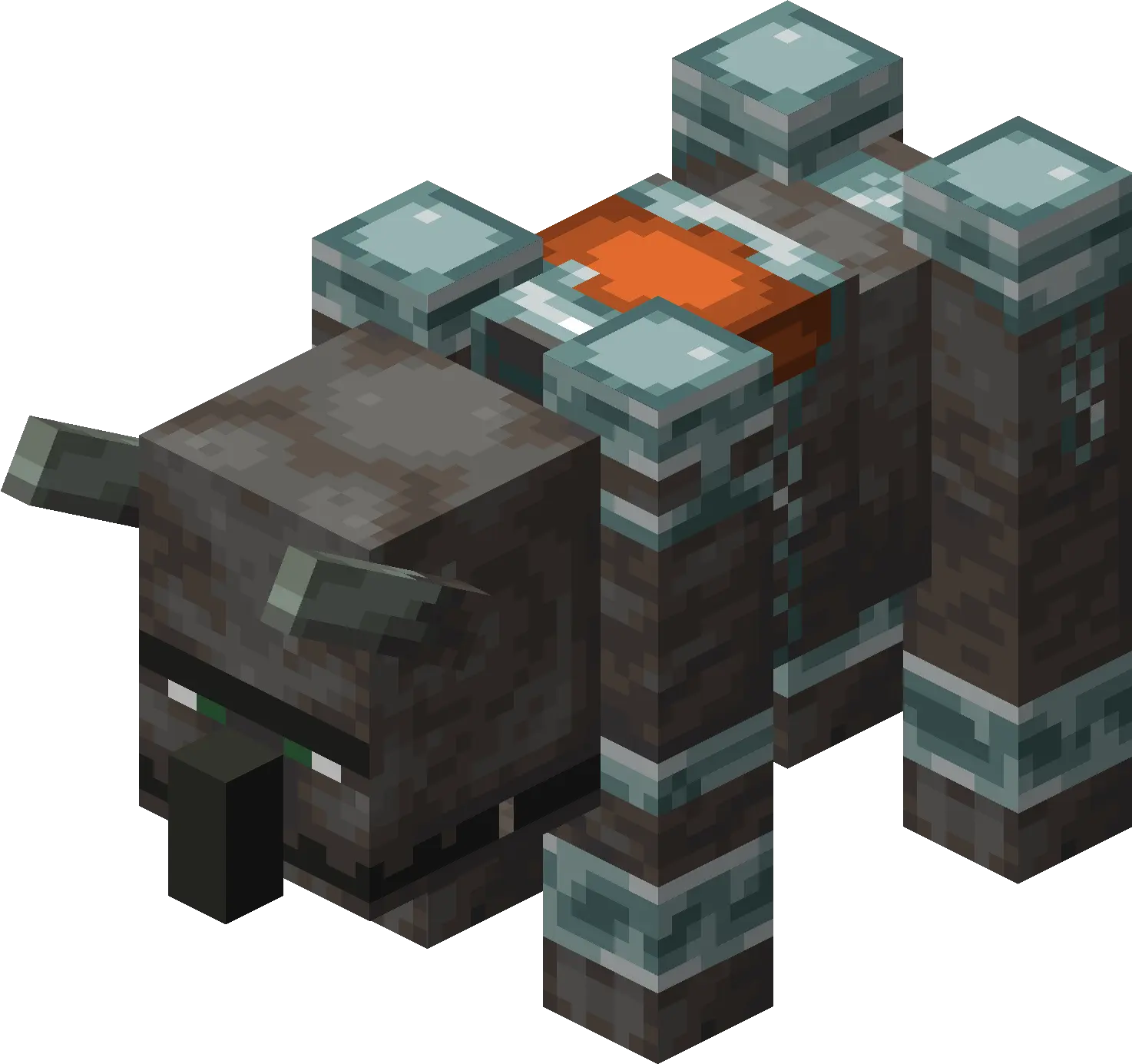 A ravager — a massive horned illager beast with 100 HP that gores, roars, and knocks players back.