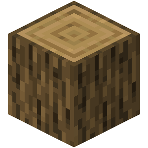 An oak log block, the first resource every Minecraft survival run starts by punching out of a tree.