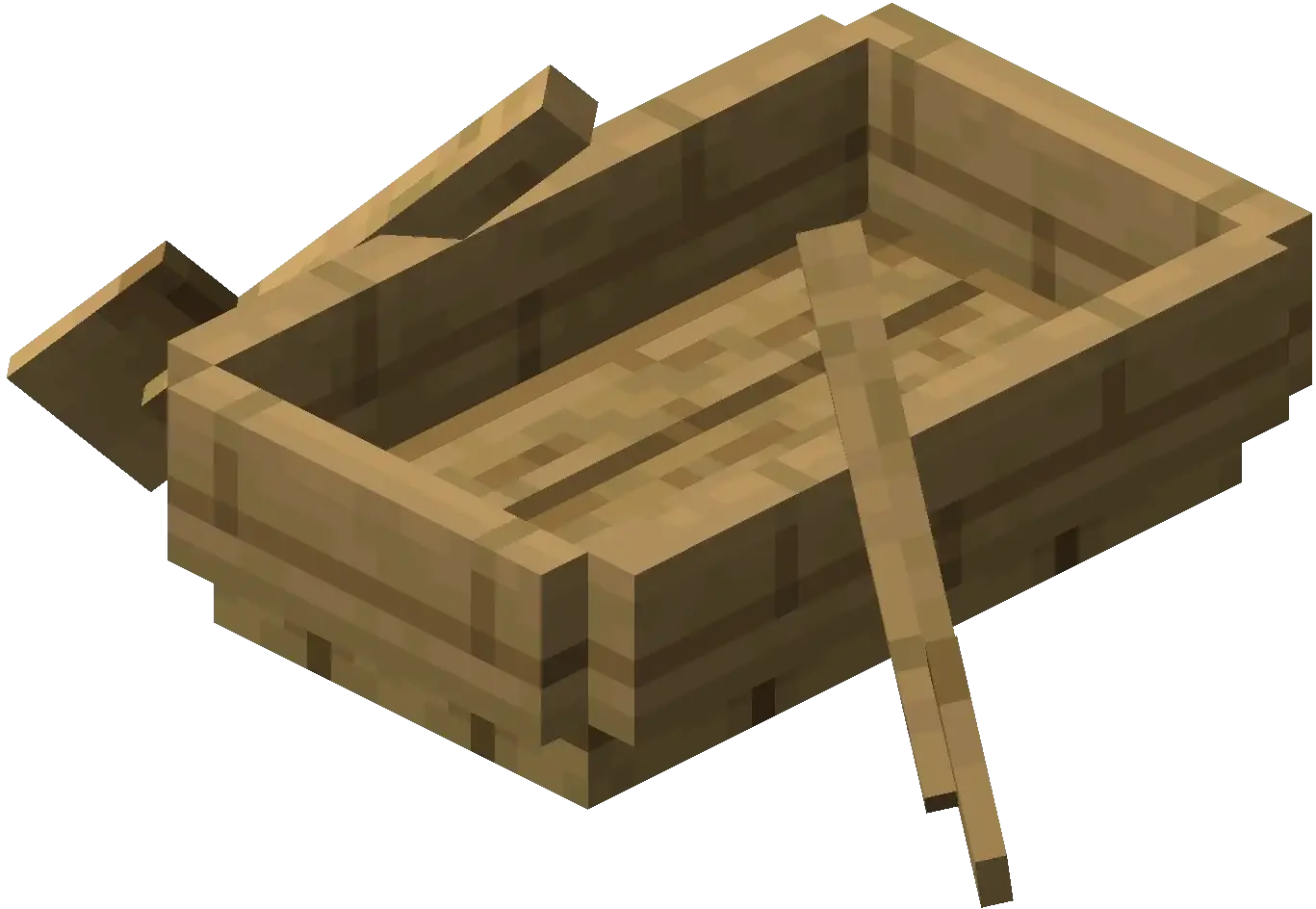 A Minecraft oak boat — on a blue ice channel a boat hits 72.73 m/s, the fastest sustained travel in the game.