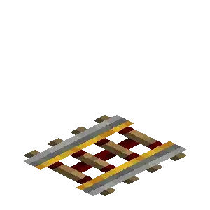 A Minecraft powered rail, which boosts minecarts up to the 8 m/s flat-ground cap when given a redstone signal.