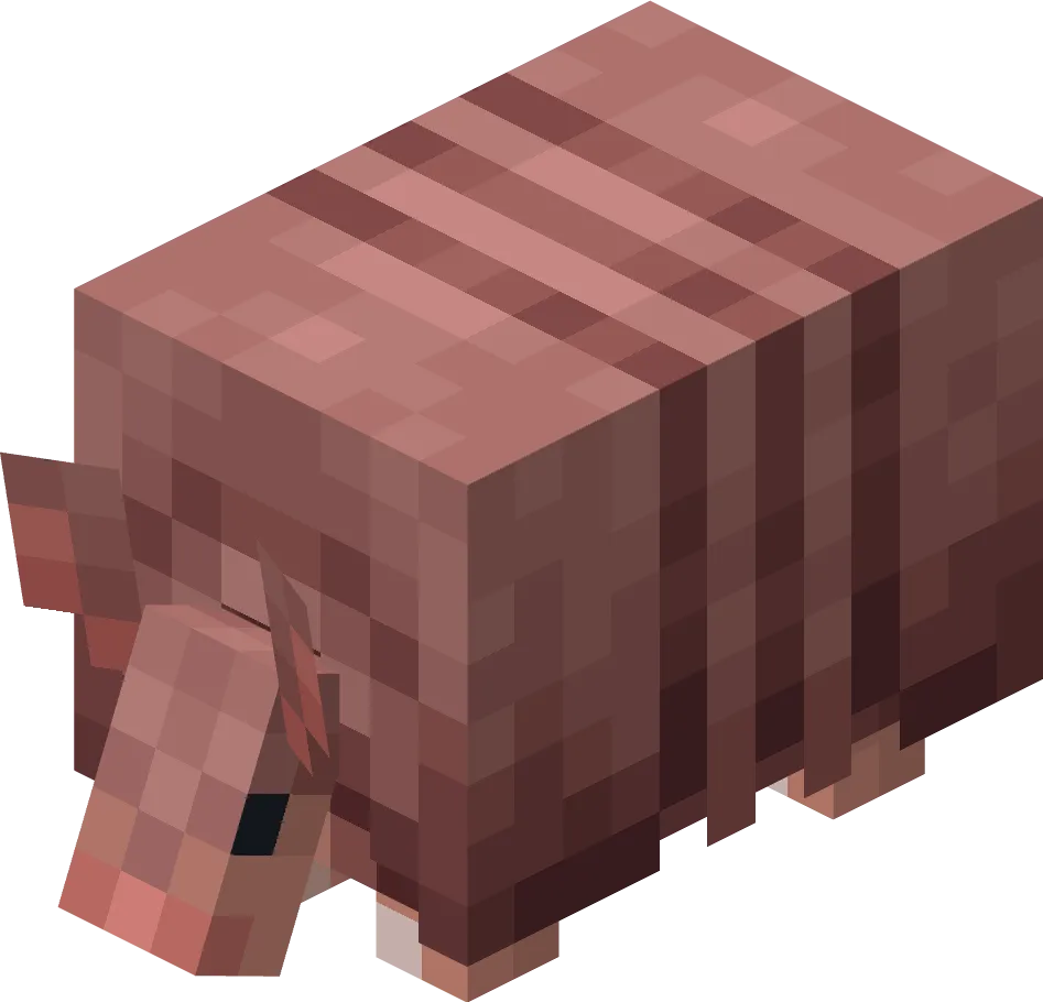 A Minecraft armadillo, the savanna and badlands mob that drops armadillo scutes for crafting wolf armor.