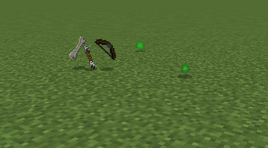 A skeleton dropping experience orbs on death — every hostile mob kill is a small XP payout.