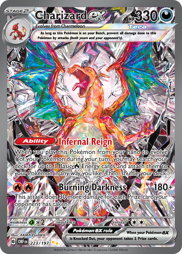 Charizard ex 223/197 from Obsidian Flames, a Special Illustration Rare - a secret card numbered past the set total of 197.