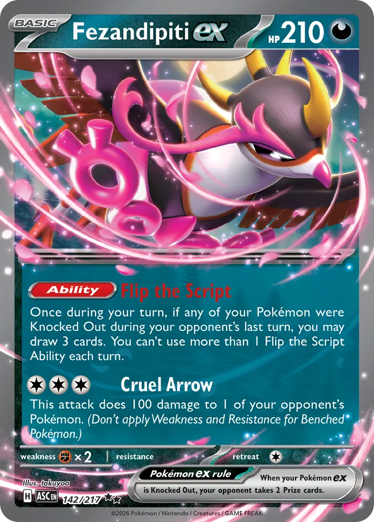 Fezandipiti ex, the single copy in Hedrick's Worlds list that gives the deck a searchable ACE SPEC without adding to its core Energy demands.
