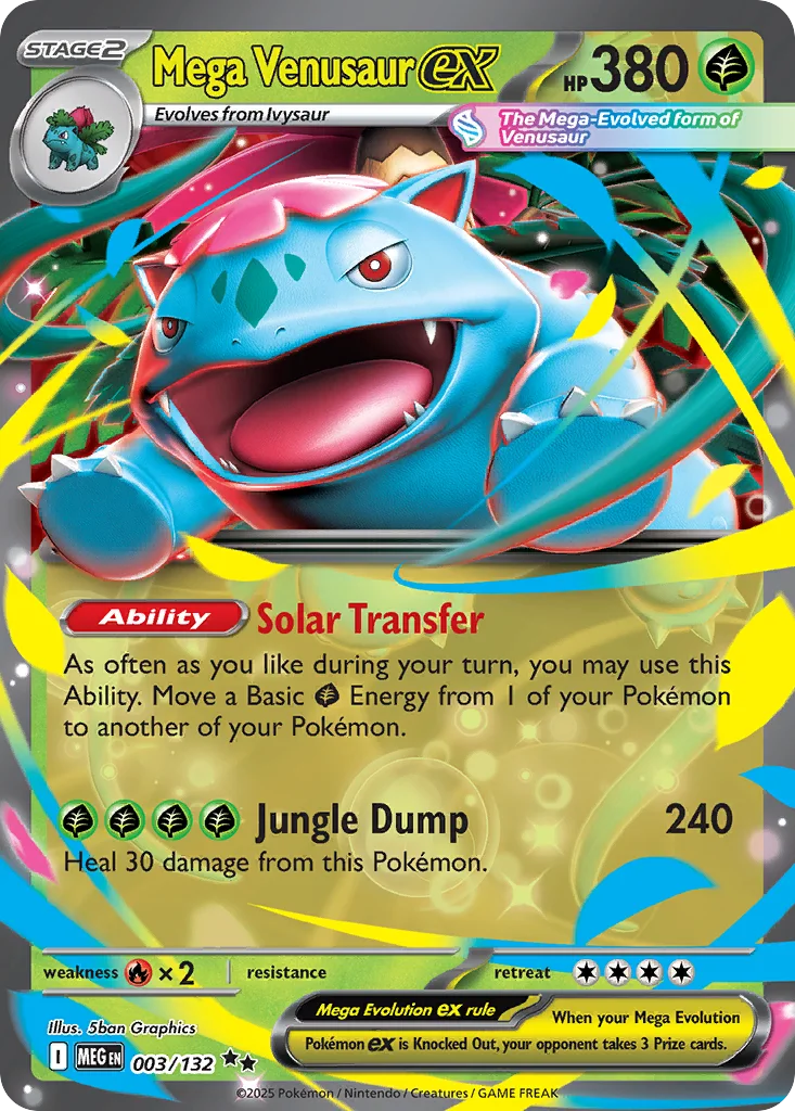 Mega Venusaur ex 003/132 from the Mega Evolution expansion, a 380 HP Stage 2 that evolves from Ivysaur and gives up three Prize cards when Knocked Out.