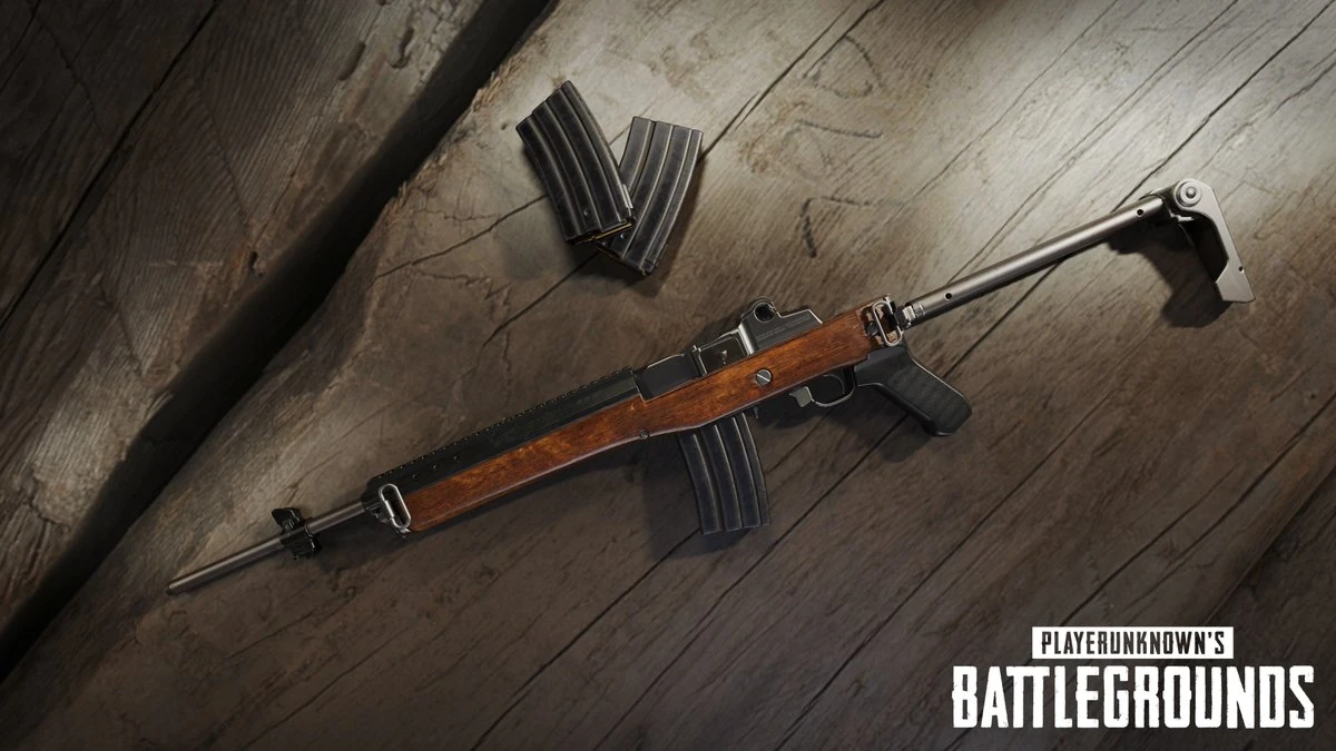 The Mini14, PUBG's lowest-recoil 5.56mm DMR — the flat, fast-firing marksman rifle that's the easiest to keep on target at range.