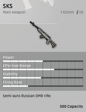 The SKS, a 7.62mm DMR that hits hard but kicks harder — only worth its tier once you bolt on a compensator and stock.