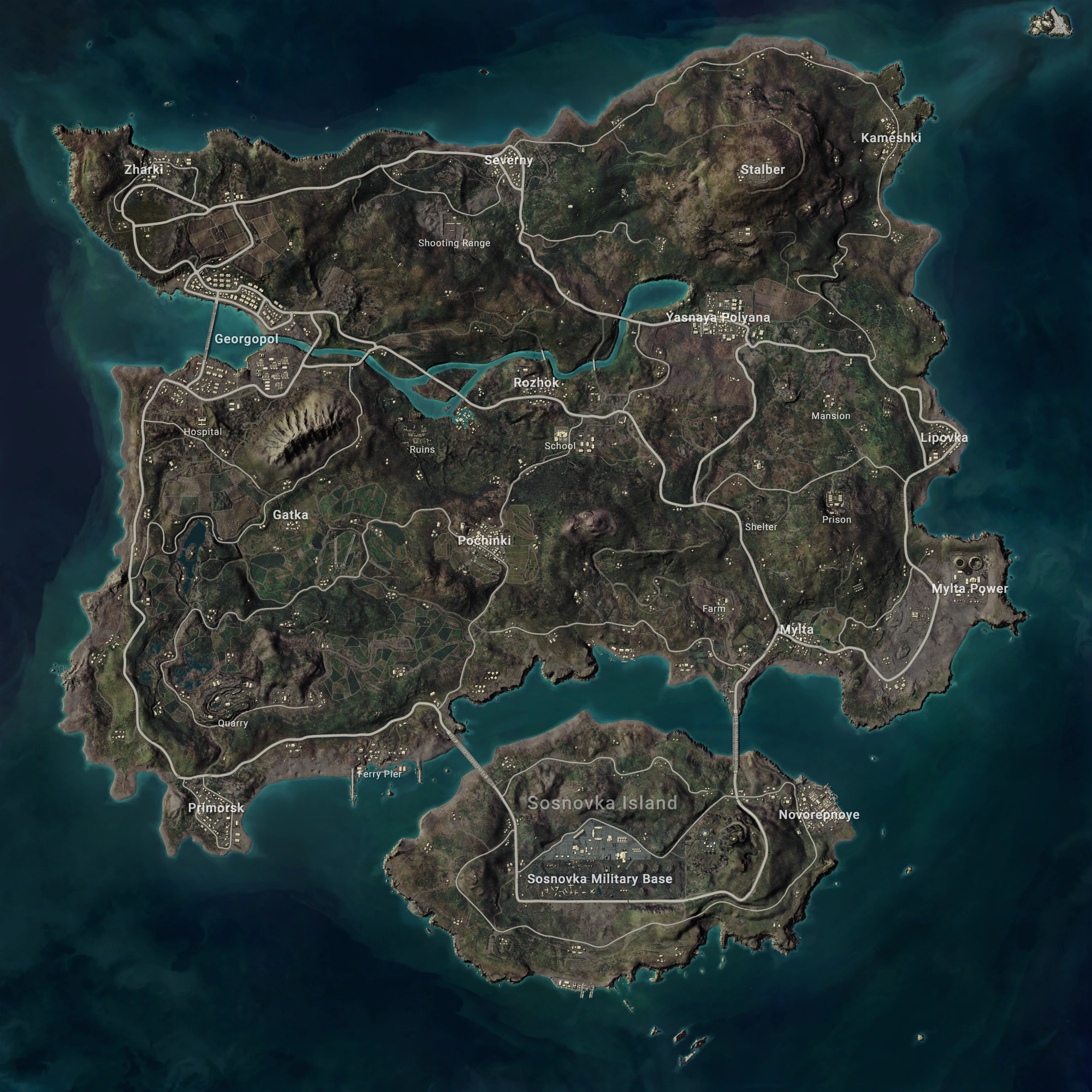 The full Erangel map — the canvas for the positioning and circle-math habits that decide PUBG games.