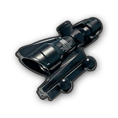 A 4x scope (ACOG) — the workhorse AR optic for mid-range fights and the most-used scope in the game.