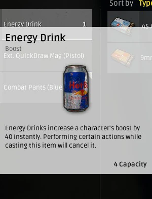 An energy drink, a PUBG boost item that fills the boost bar for steady health regen and a speed bump when high.