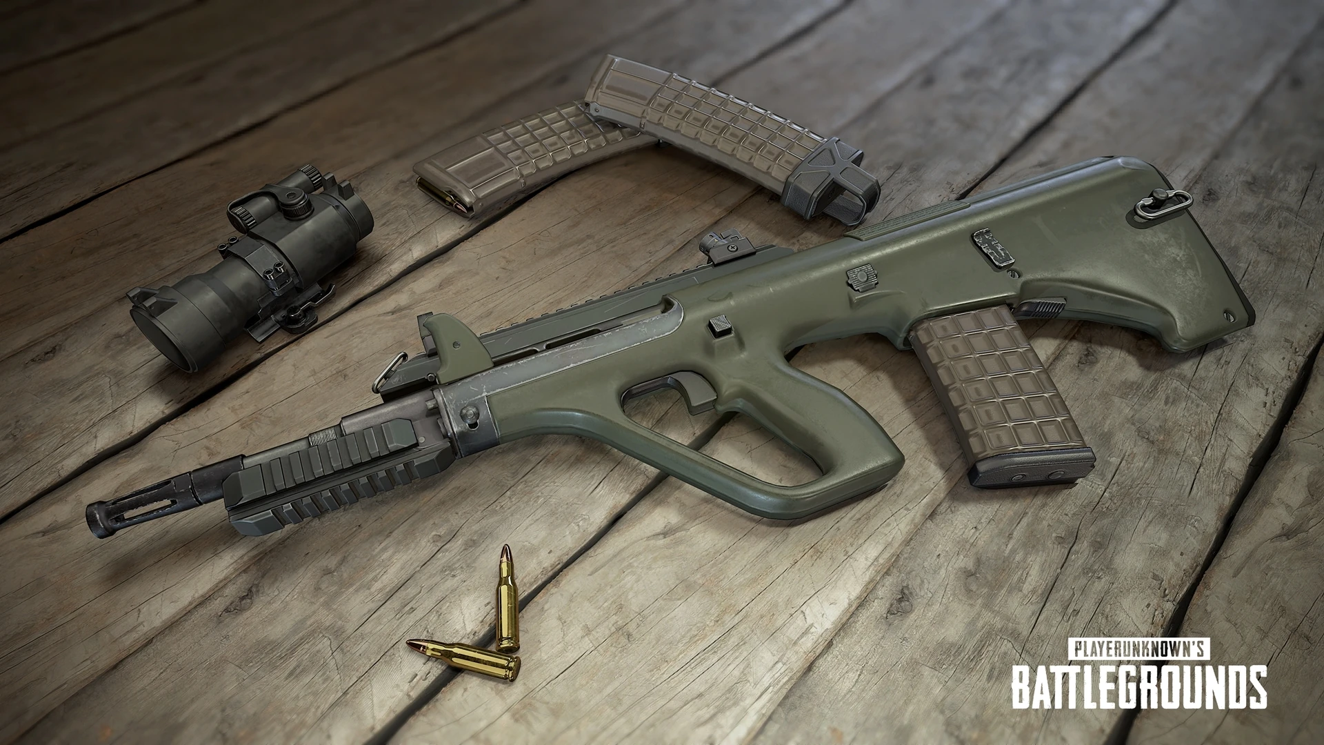 The AUG A3 — a controllable world-spawn AR that keeps every squad member effective at the ranges ranked fights happen.