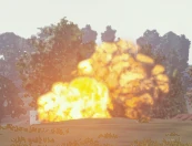 A red zone bomb detonation — the splash from a near miss is survivable, but a direct hit is an instant kill with no downed state.