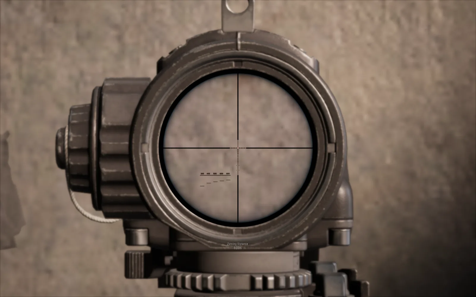 The 6x scope reticle in PUBG, an adjustable-zeroing optic that also dials down to 3x magnification for closer work.