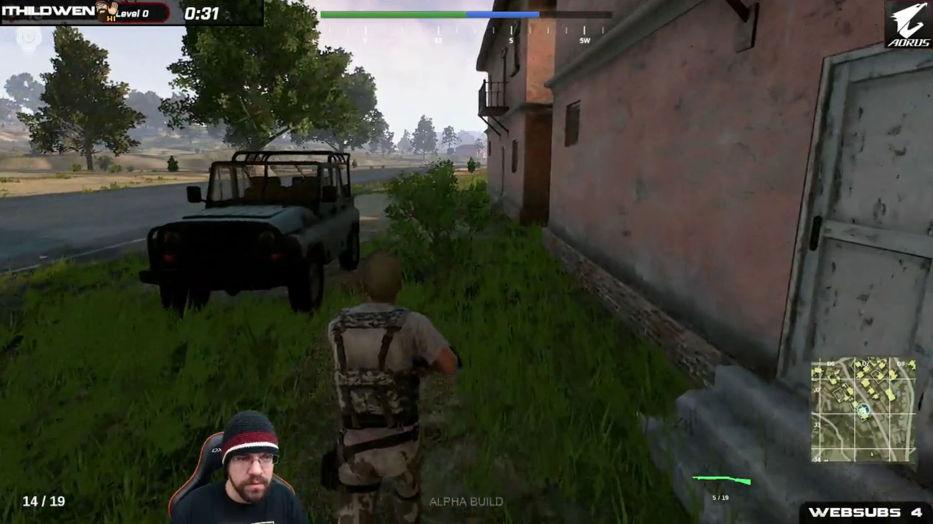 The UAZ, PUBG's four-seat off-roader and the default squad rotation vehicle โ one vehicle keeps all four players together across open ground.
