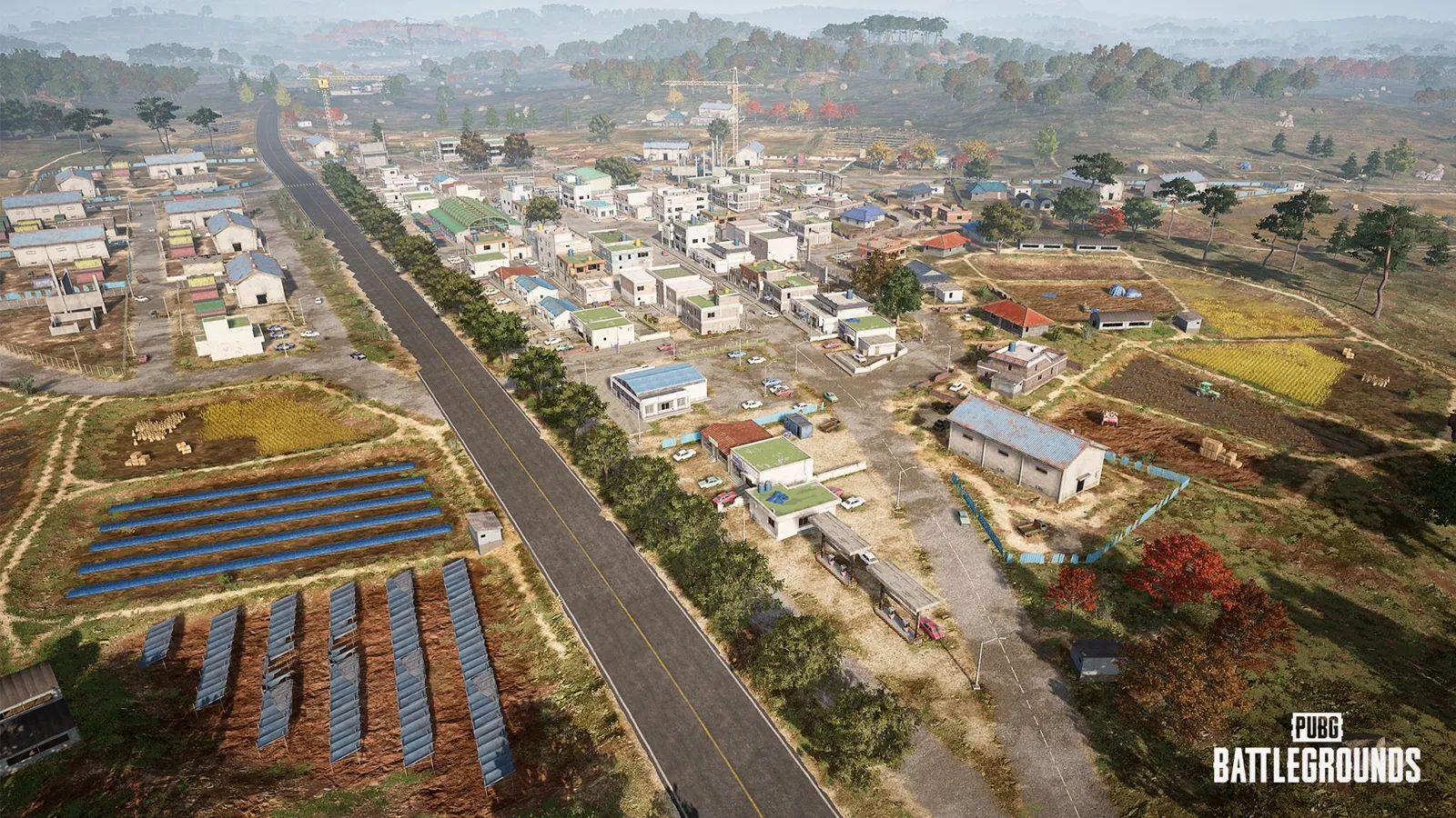 A dense Taego city district — PUBG’s 1980s Korea-themed 8x8 map, packed mid-rise buildings and tight streets that make for vertical close-range fights.