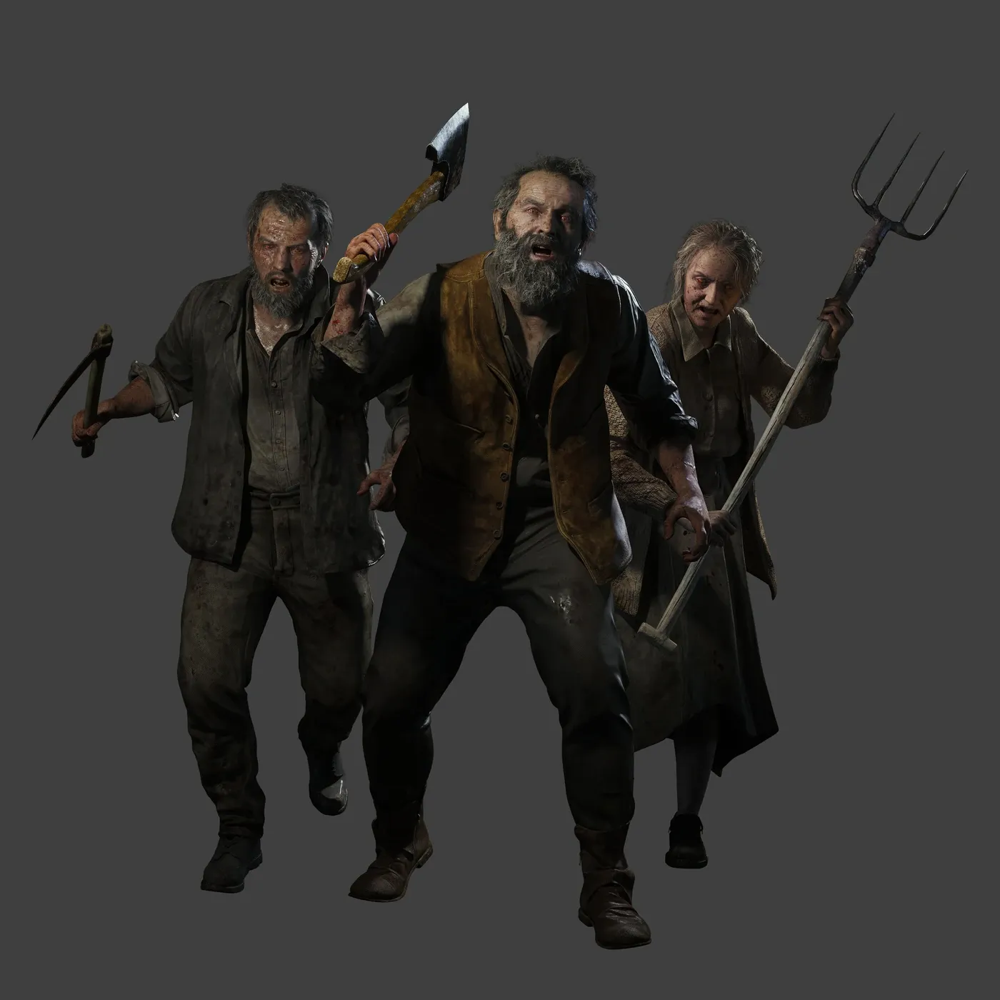 A Ganado enemy render from the Resident Evil 4 remake, one of the infected villagers Leon fights.