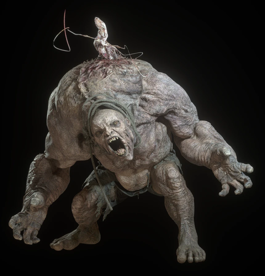 El Gigante character render from the Resident Evil 4 remake, the towering troll enemy Leon fights in the quarry.