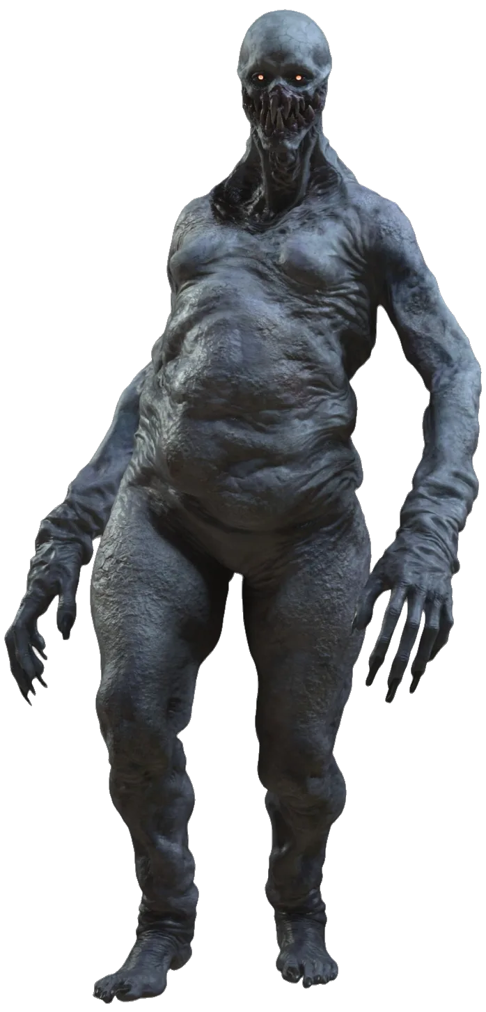 A Regenerador from the Resident Evil 4 remake, the tall pale regenerating bioweapon from the island facility.
