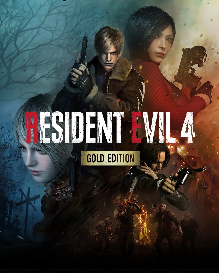Official key art for Resident Evil 4 Gold Edition on Nintendo Switch 2, featuring Leon Kennedy from the 2023 remake.