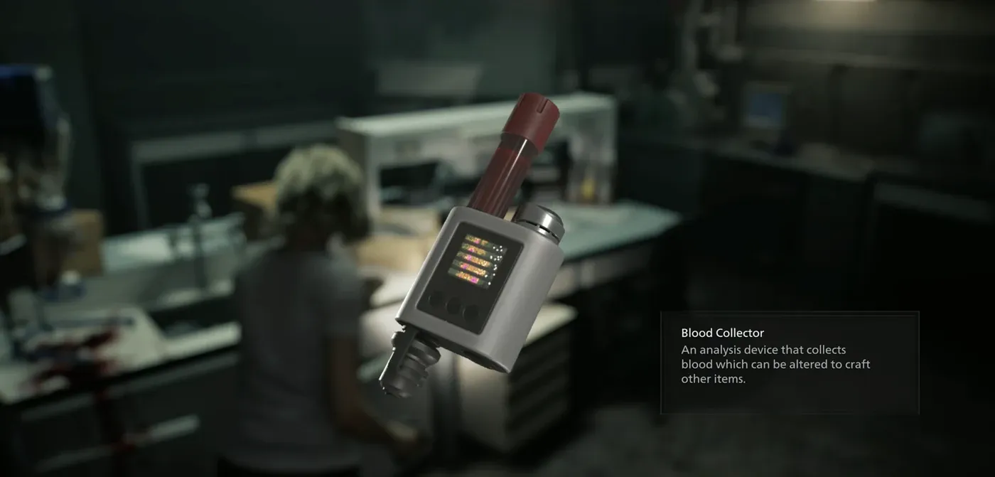 The Blood Collector item from Resident Evil Requiem, a handheld blood-harvesting analysis device