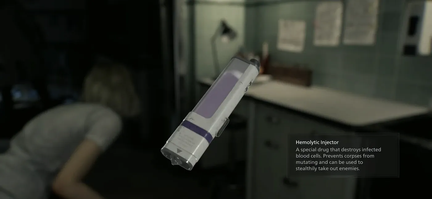 The Hemolytic Injector item from Resident Evil Requiem, a syringe of anti-infection drug