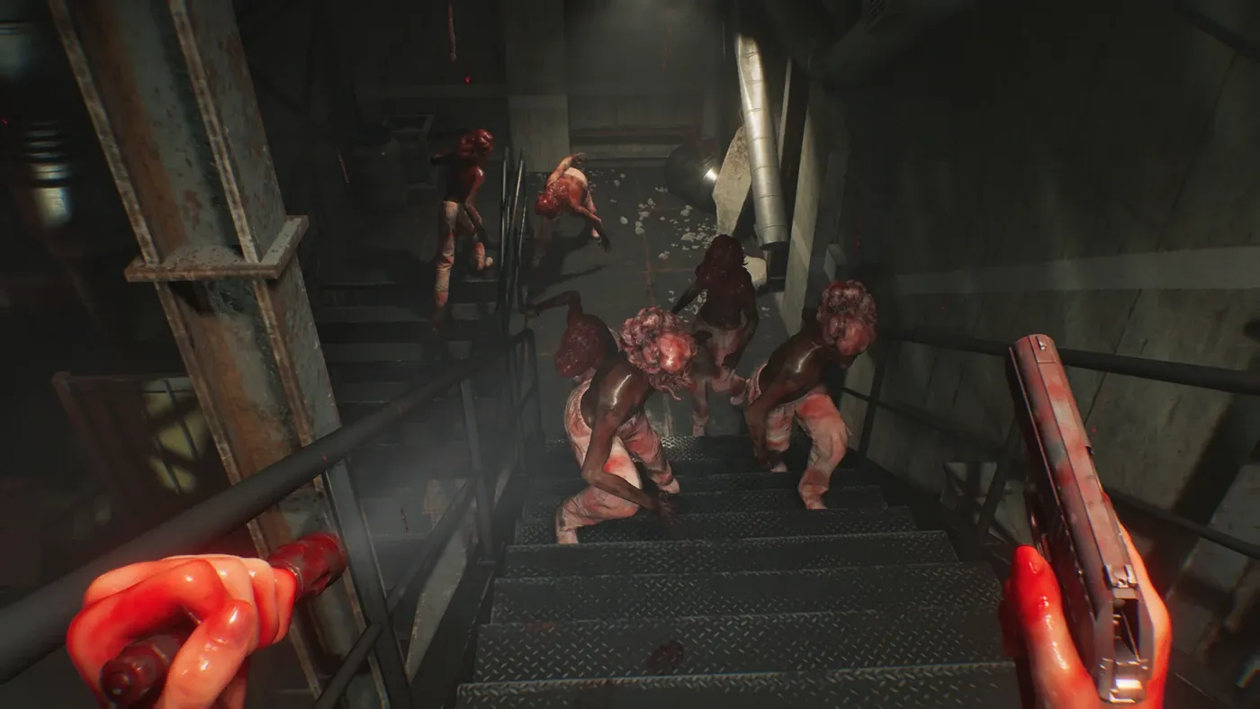 A horde of Blister Heads giving chase in Resident Evil Requiem