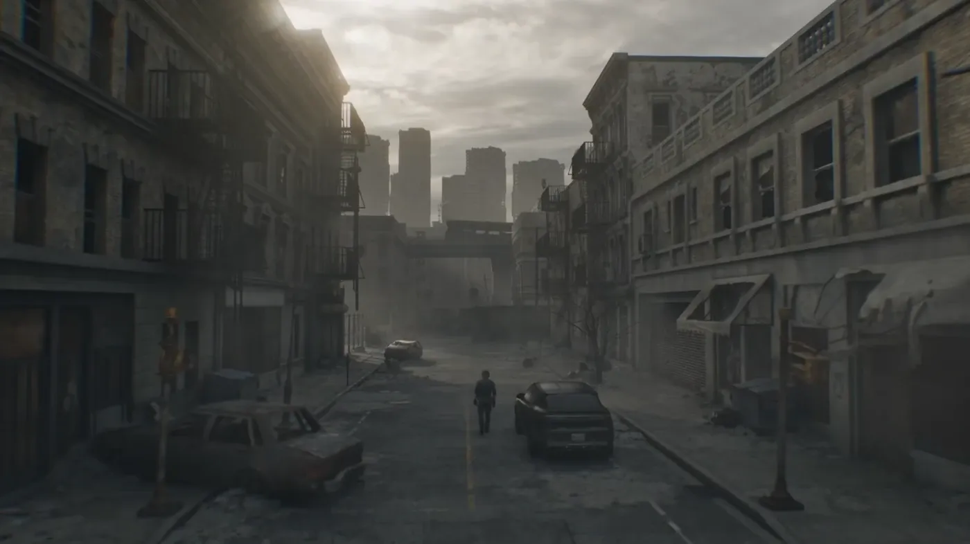 Leon S. Kennedy in the ruins of Raccoon City in Resident Evil Requiem