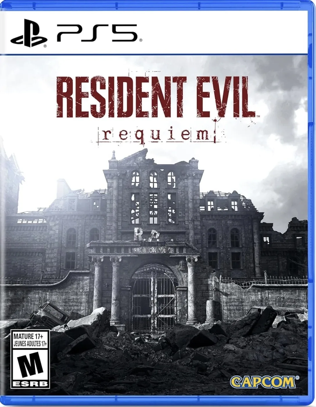 The Resident Evil Requiem PlayStation 5 cover art, showing the red RE9 logo and key art