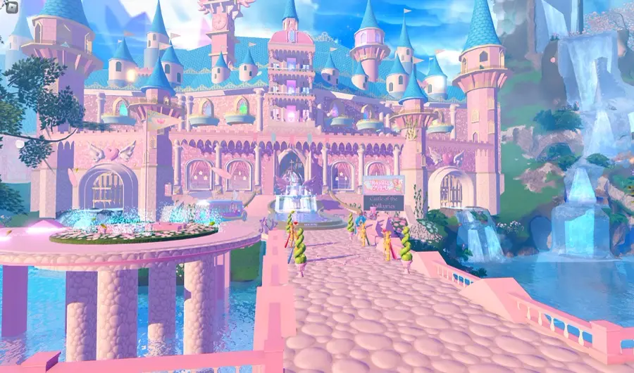 The Royale High main campus entrance on Roblox, the long-running fashion roleplay MMO built around collecting outfits and customizing your avatar.