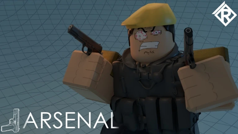 Gameplay art from Arsenal, the chaotic gun-game party shooter on Roblox.