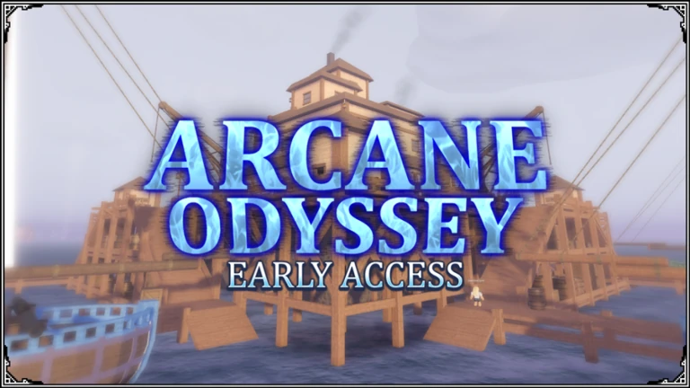 Promotional art for Arcane Odyssey on Roblox, the open-world magic RPG set across a vast sea of islands and dungeons.