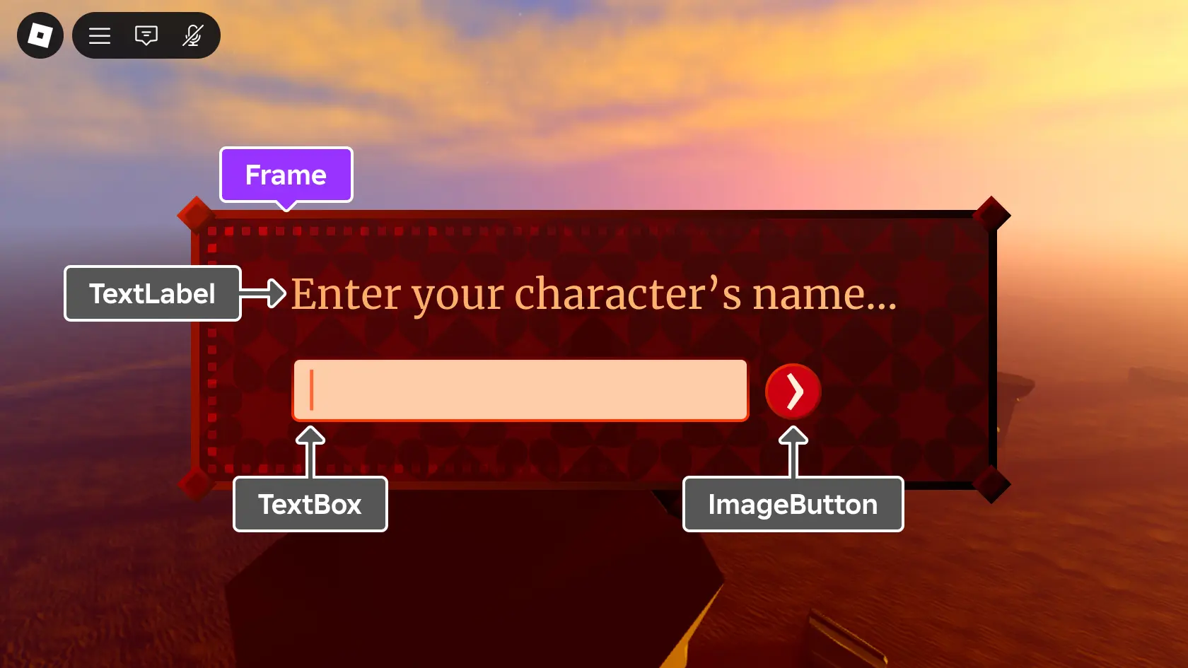 A Roblox Frame acting as a container that groups other UI objects together.