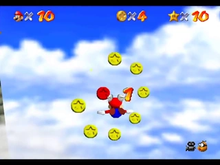 The Tower of the Wing Cap in Super Mario 64, the floating course reached from the castle lobby sunbeam at 10 stars.