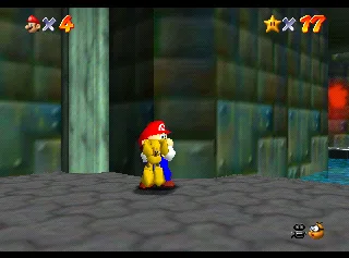 Mario catching MIPS in the castle basement — the rabbit is worth one star at 15 and another at 50.