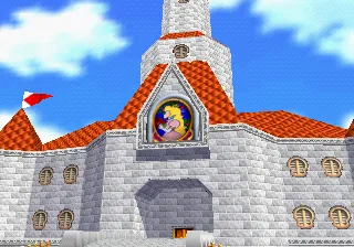 The exterior of Peach's Castle in Super Mario 64, where every run starts and the timer begins on file select.